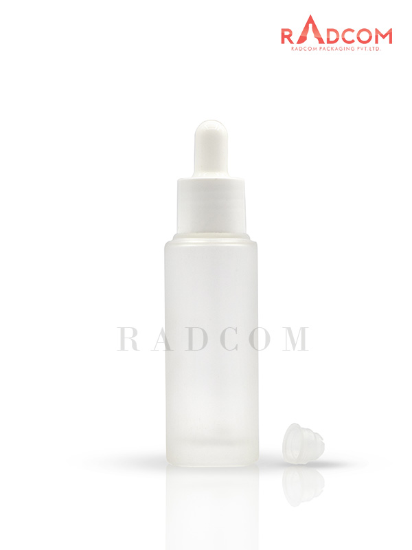 50ML Clear Frosted Lotion Glass Bottles With 20mm White Dropper Set With White Teat and Wiper